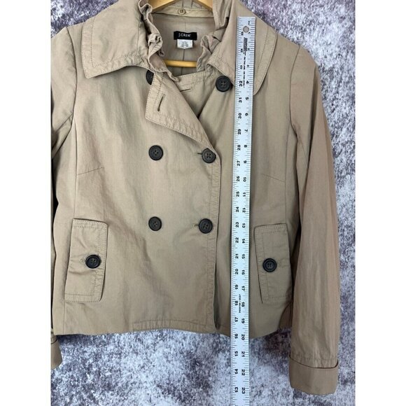 J. Crew Jacket Womens Sz 4 Khaki Pea Coat Double Breasted Cotton Stretch Preppy - Picture 7 of 12